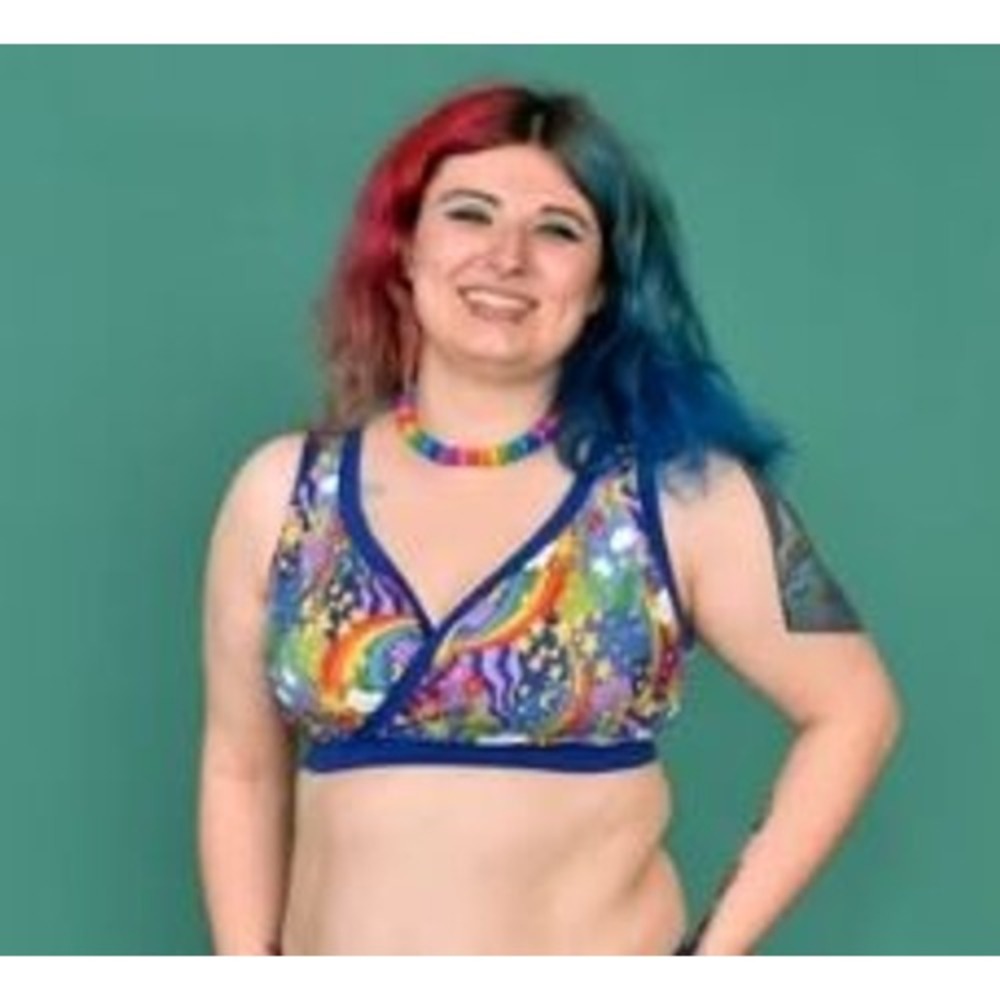 Molke Plus Size 2XL Bra Bikini Top Blue Cotton Blend Retro Rainbow Swim Beach UK - Picture 2 of 8
